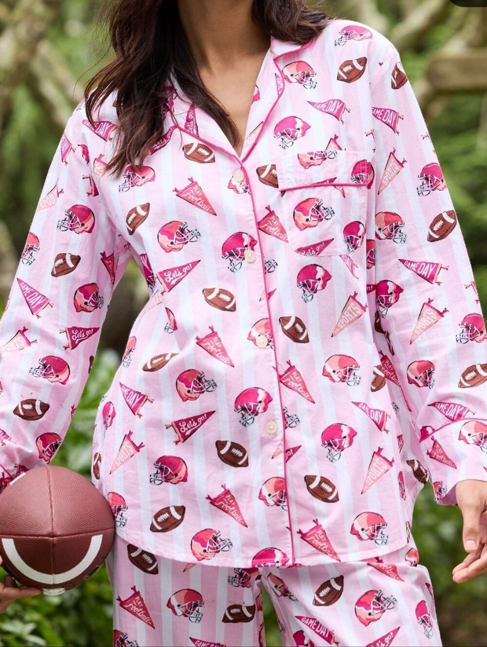 Printfresh Gameday Football Pink Pajama Set Size 1x